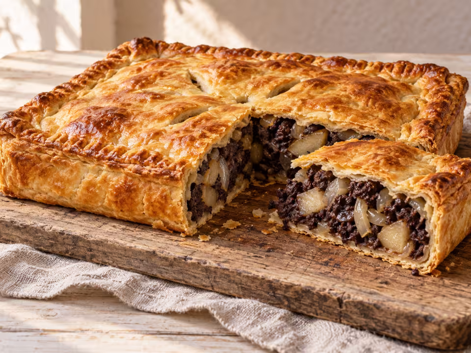 Empanada de morcilla y pera en Thermomix, plato terminado