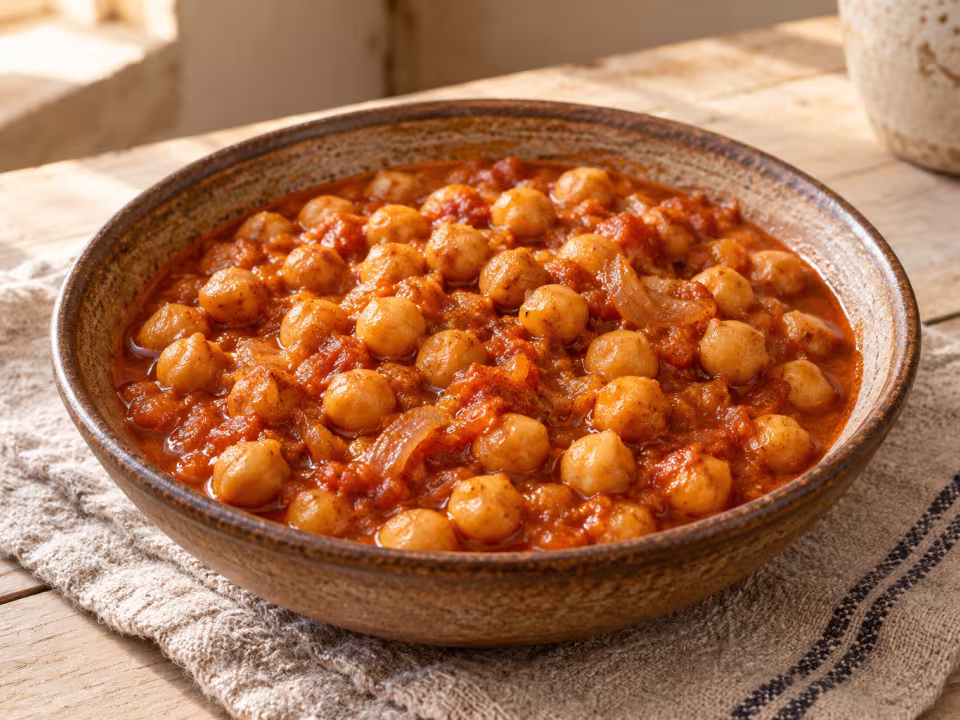 Garbanzos guisados con tomate y comino en Thermomix, plato terminado