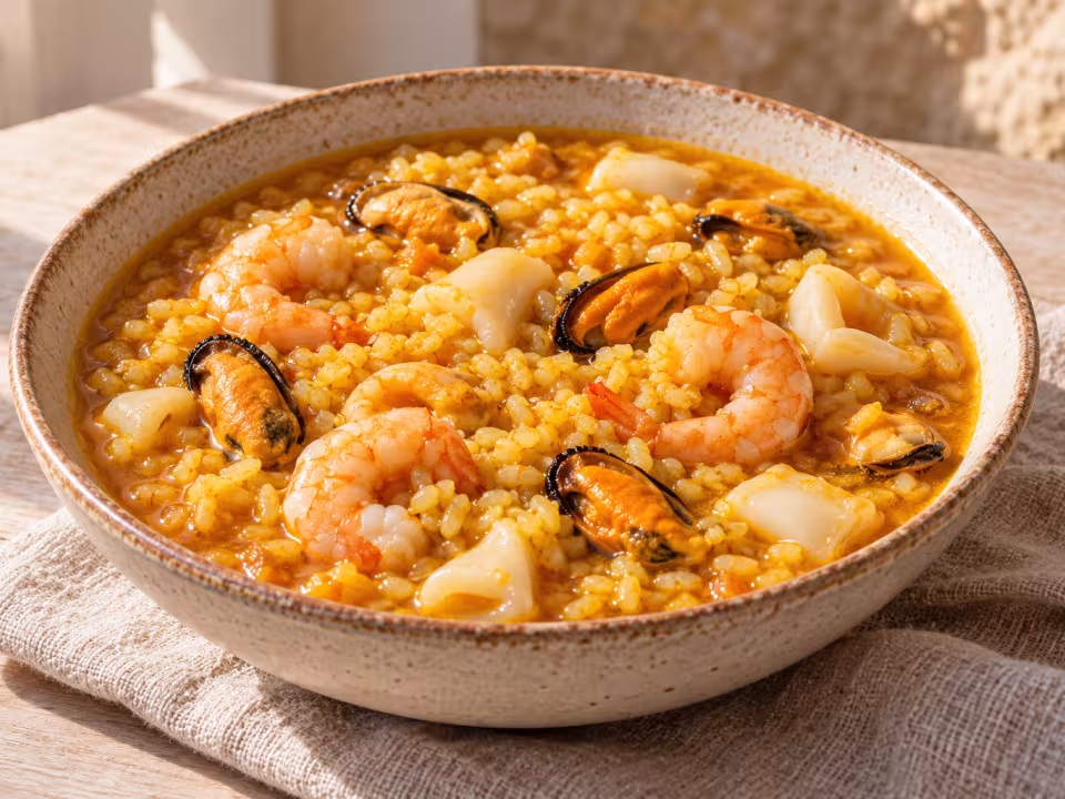 Arroz de marisco a la cerveza en Thermomix, plato terminado