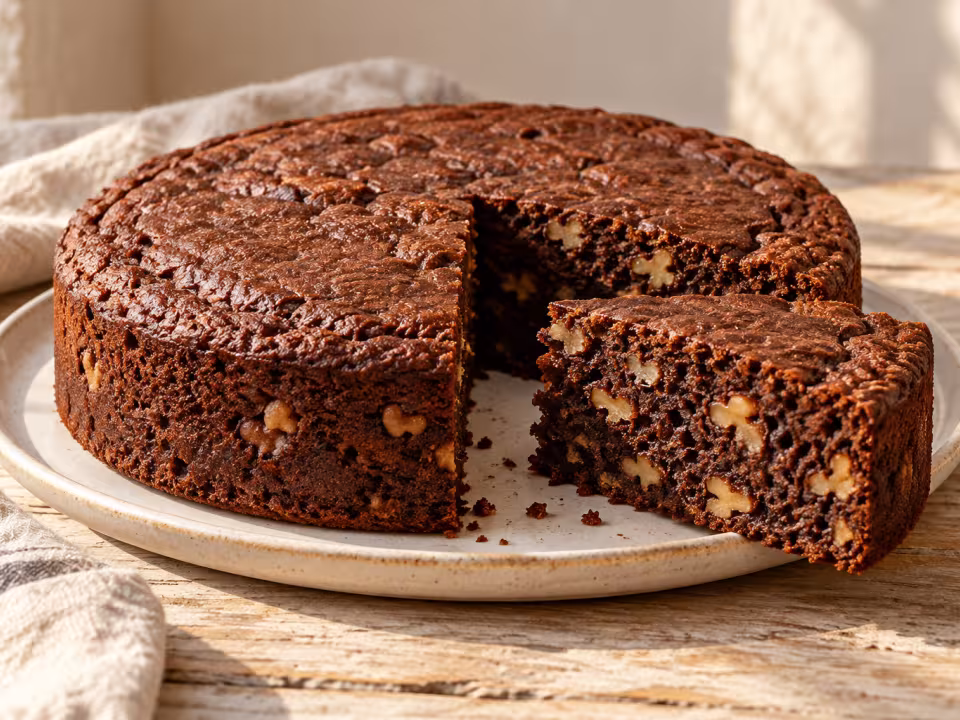 Bizcocho de chocolate y nueces en Thermomix, plato terminado