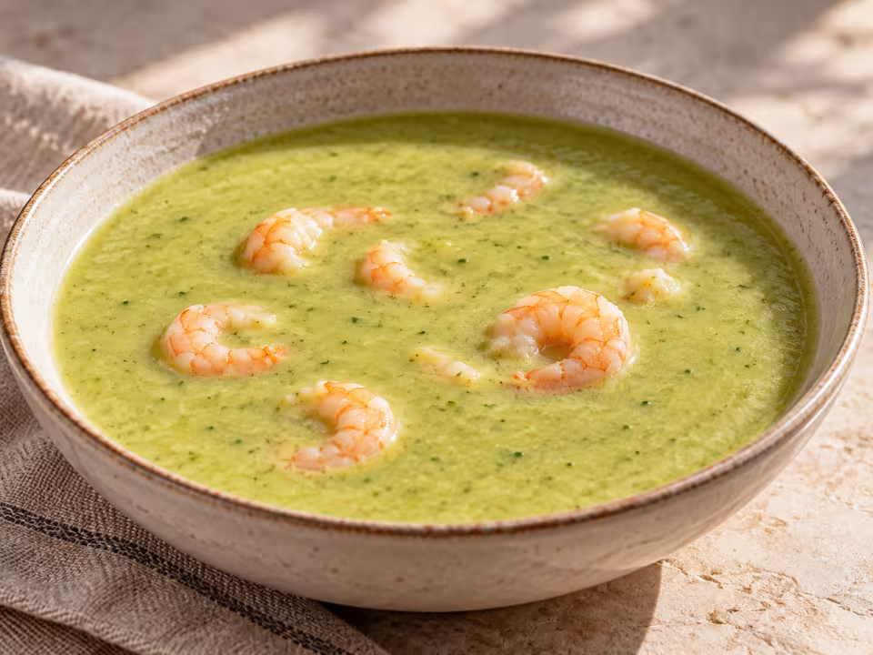 Prawn and courgette soup in the Thermomix, finished dish