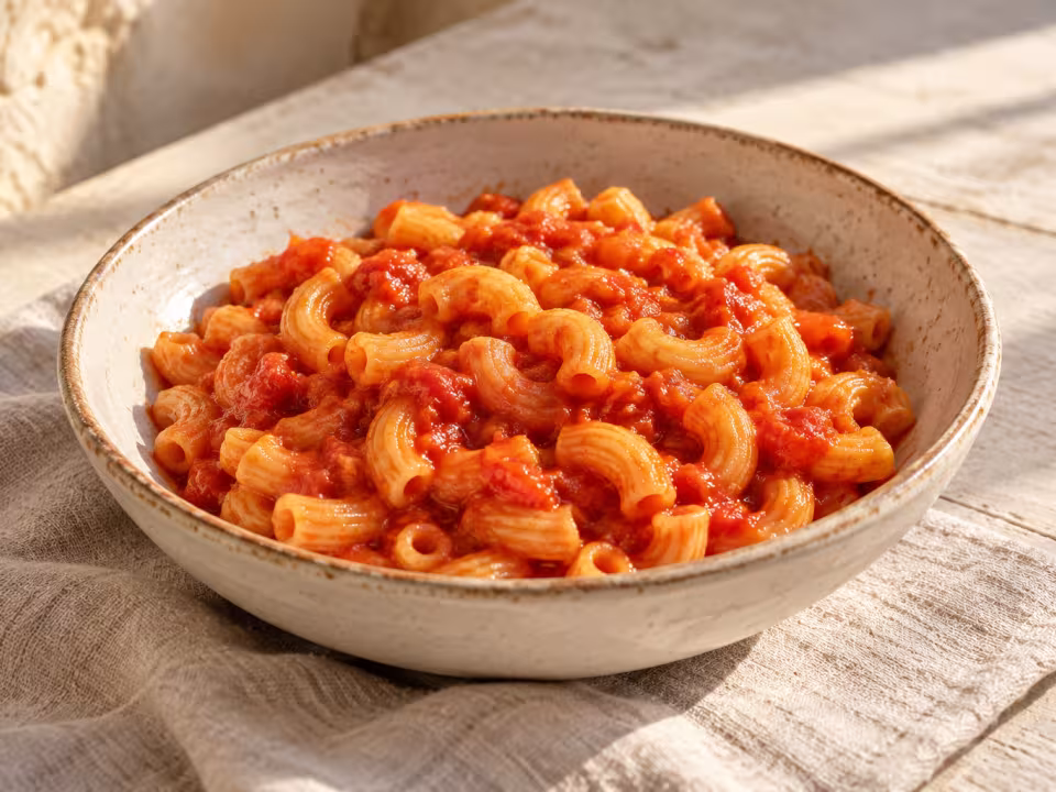 Macarrones con tomate en Thermomix, plato terminado