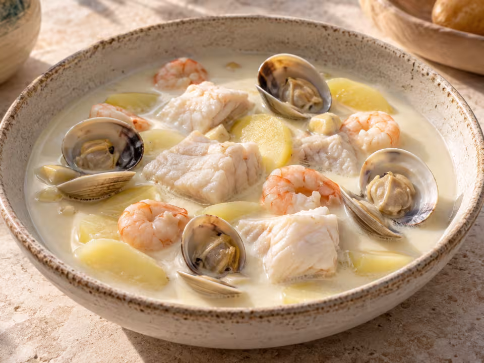 Gazpachuelo malague&ntilde;o de merluza y gambas en Thermomix, plato terminado