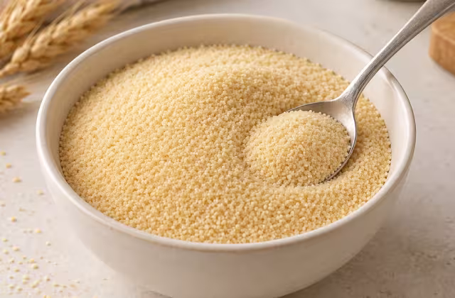 Fine wheat semolina, ingredient before cooking