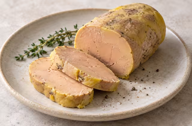 Semi-cooked foie gras on a kitchen surface, before use