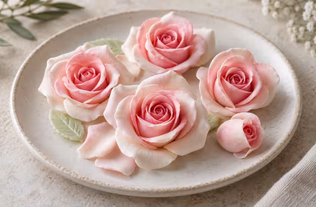 Rosas de azúcar sobre una superficie limpia, sin envase