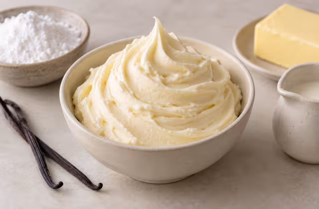 Crema de vainilla para cupcakes sobre una superficie limpia, sin envase