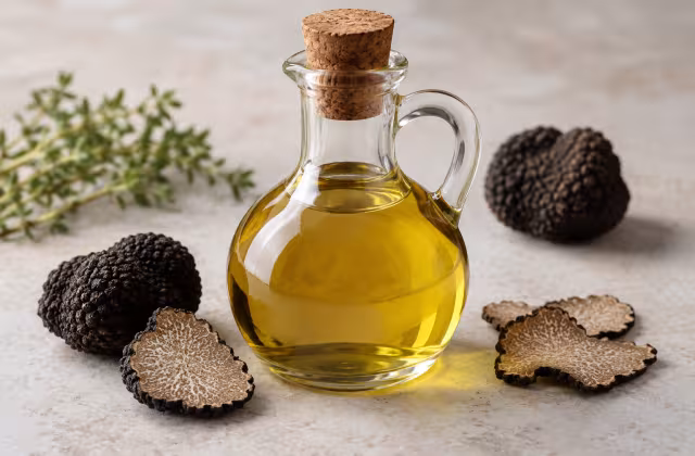Truffle oil on a kitchen surface without packaging