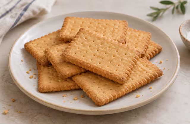 Rectangular tea biscuits on a clean surface without packaging