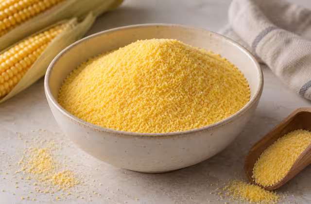 Polenta instantánea sobre una superficie limpia, sin envase