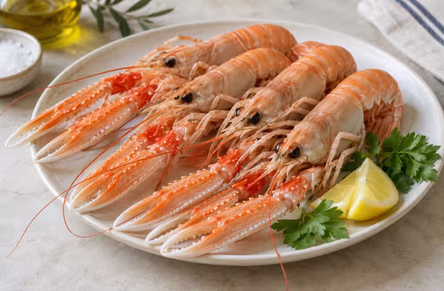 Langoustines on a kitchen surface without packaging