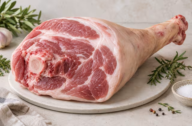 Fresh pork leg on a clean surface without packaging
