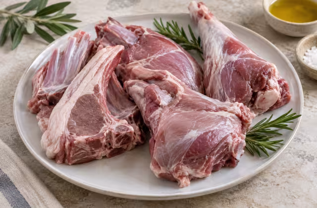 Cabrito sobre superficie de cocina, sin preparar