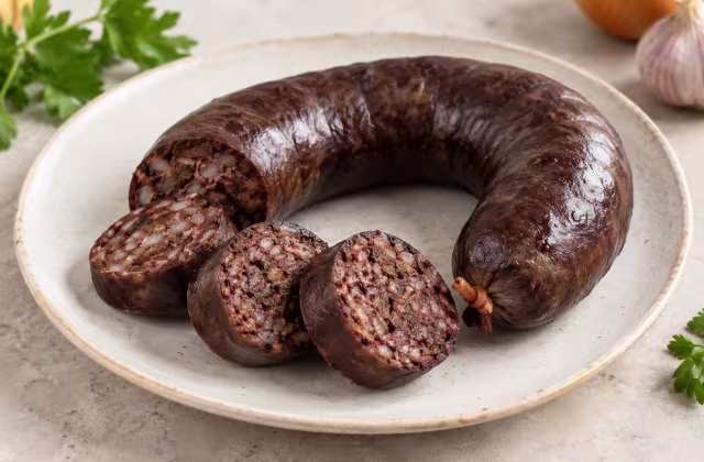 Morcilla de verduras sobre superficie de cocina, sin preparar