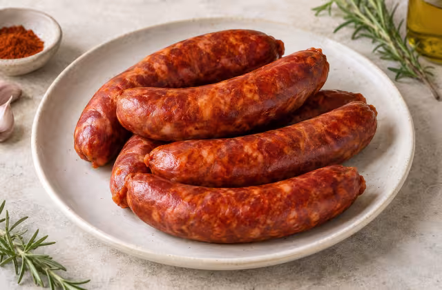 Grilling chorizo on a clean surface without packaging