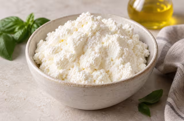Ricotta sobre una superficie limpia, sin envase