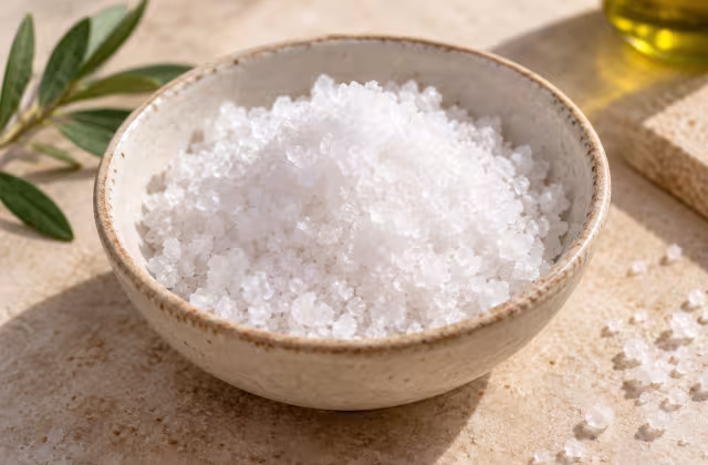 Sal gruesa sobre superficie de cocina, sin preparar
