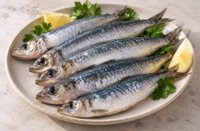 Fresh sardines on a clean surface without packaging