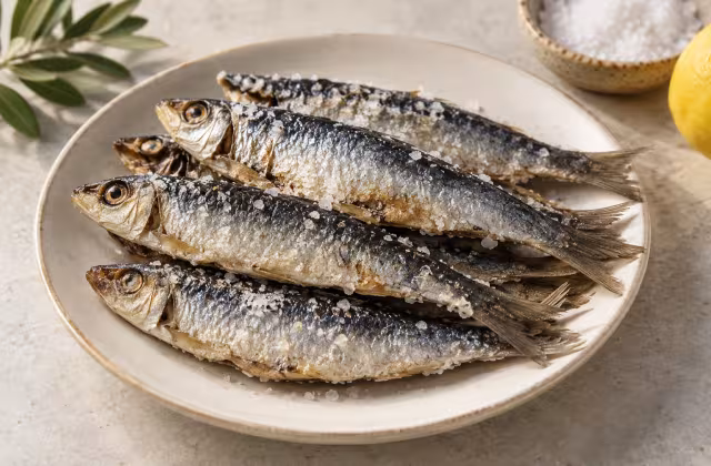Salted sardine on a kitchen surface without packaging