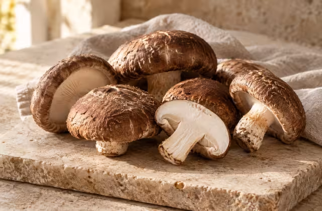 Setas shiitake frescos, detalle del ingrediente
