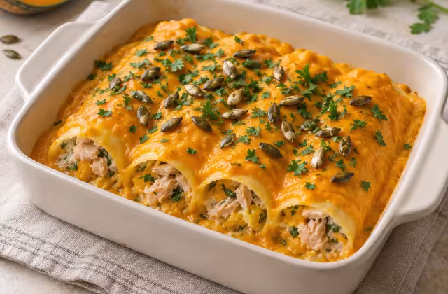 Canelones de calabaza y jurel, plato terminado