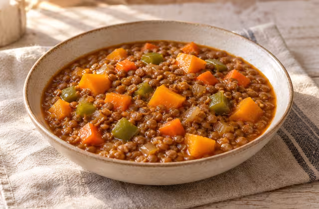 Lentejas con calabaza y verduras en Thermomix, plato terminado